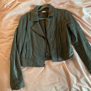 cropped grey leather jacket